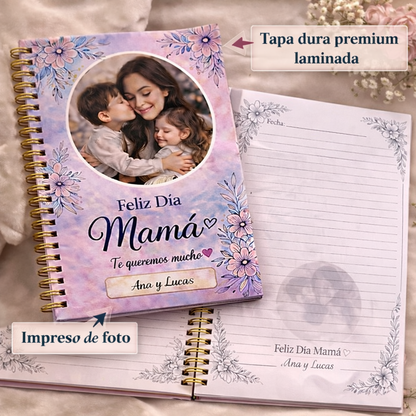 Cuaderno A5 Tapa Dura Personalizado con Foto y Nombre – Día de la Madre