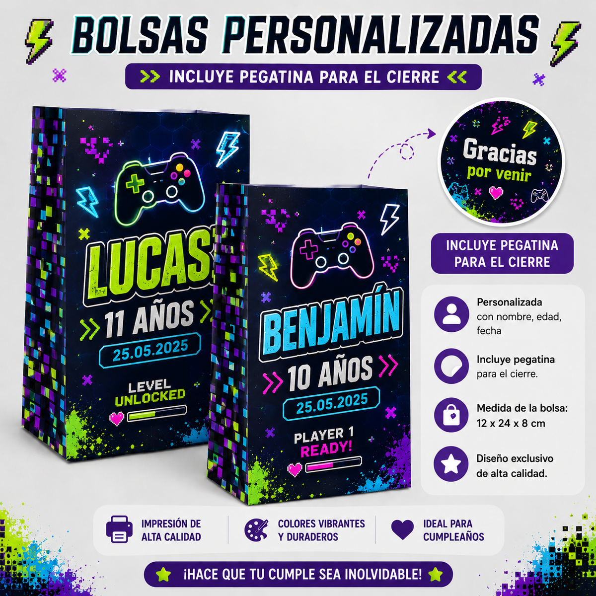 Bolsas Personalizadas para Cumpleaños Infantiles Varias Temáticas