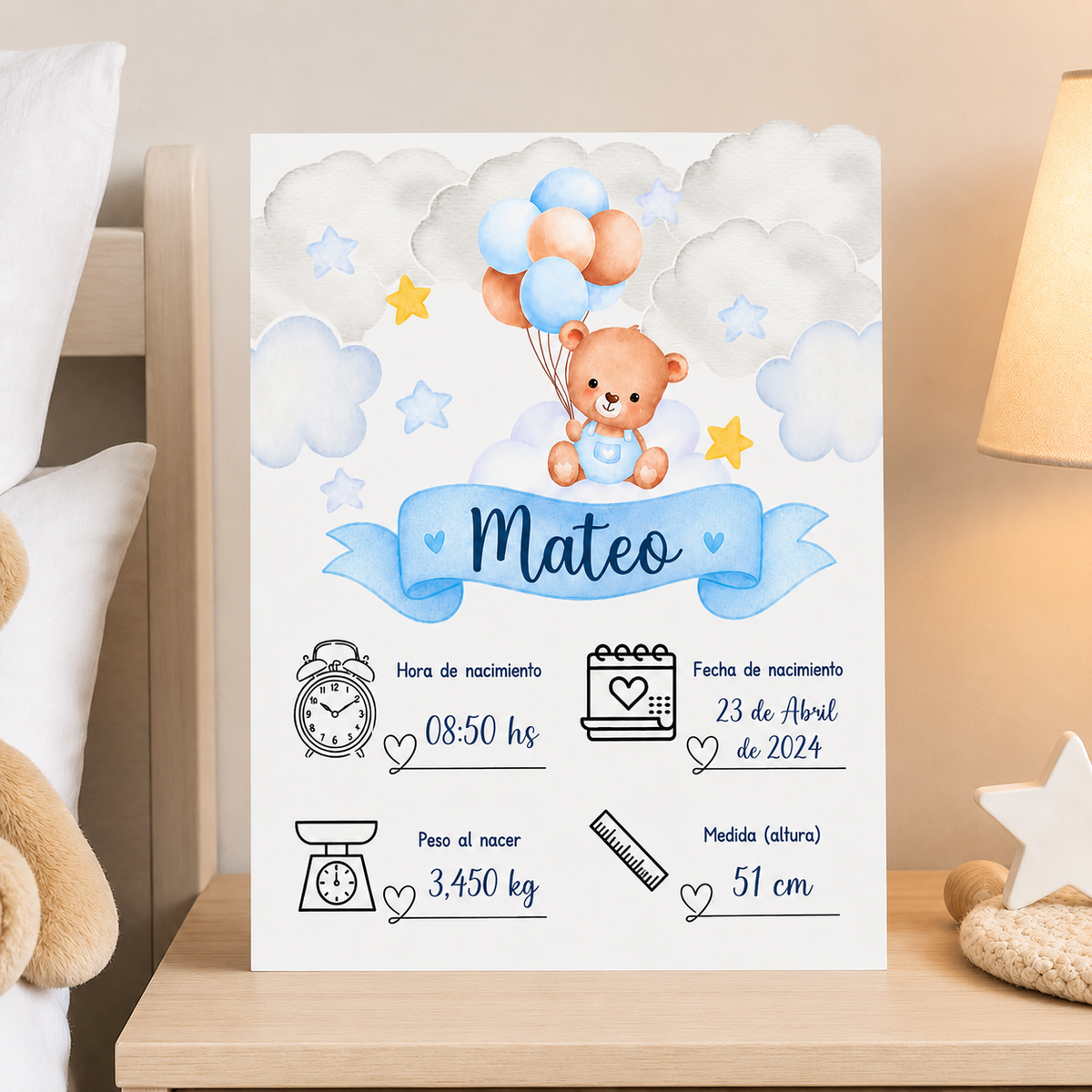 Lamina de nacimiento Personalizado para Bebé – Un Recuerdo Único para Toda la Vida