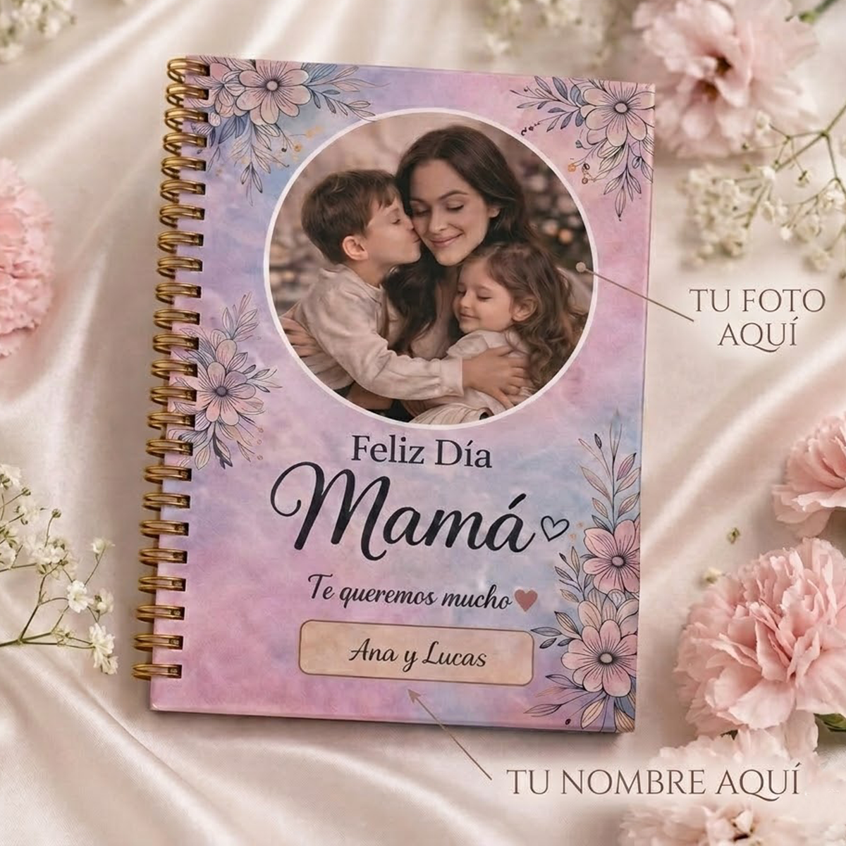 Cuaderno A5 Tapa Dura Personalizado con Foto y Nombre – Día de la Madre