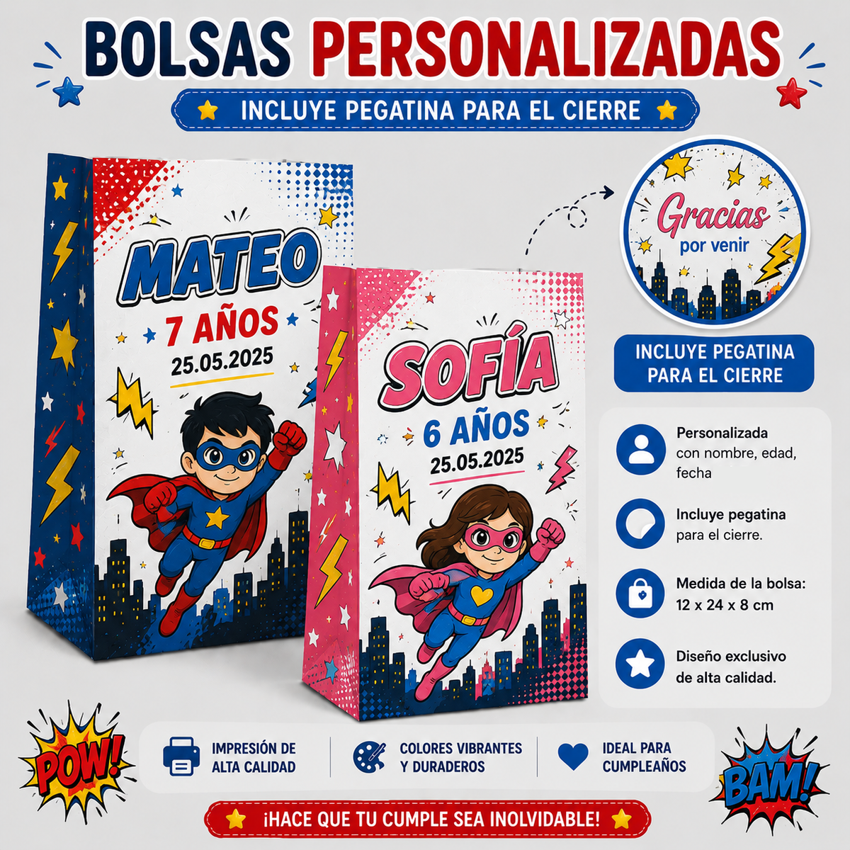 Bolsas Personalizadas para Cumpleaños Infantiles Varias Temáticas