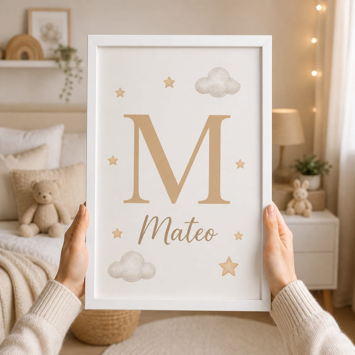 Set de 3 Cuadros Infantiles de Ositos personalizados con Marco de Madera y Vidrio