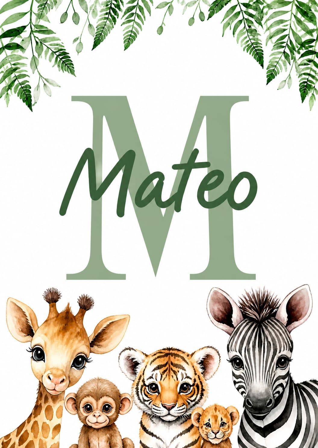 Set de 3 Cuadros Infantiles Safari Personalizados 20x30 cm con Marco de Madera y Vidrio