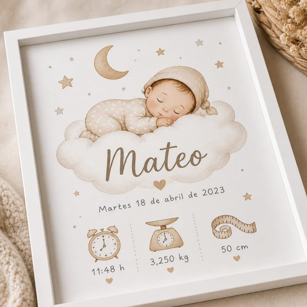 Cuadro Natalicio Personalizado para Bebé – Un Recuerdo Único para Toda la Vida