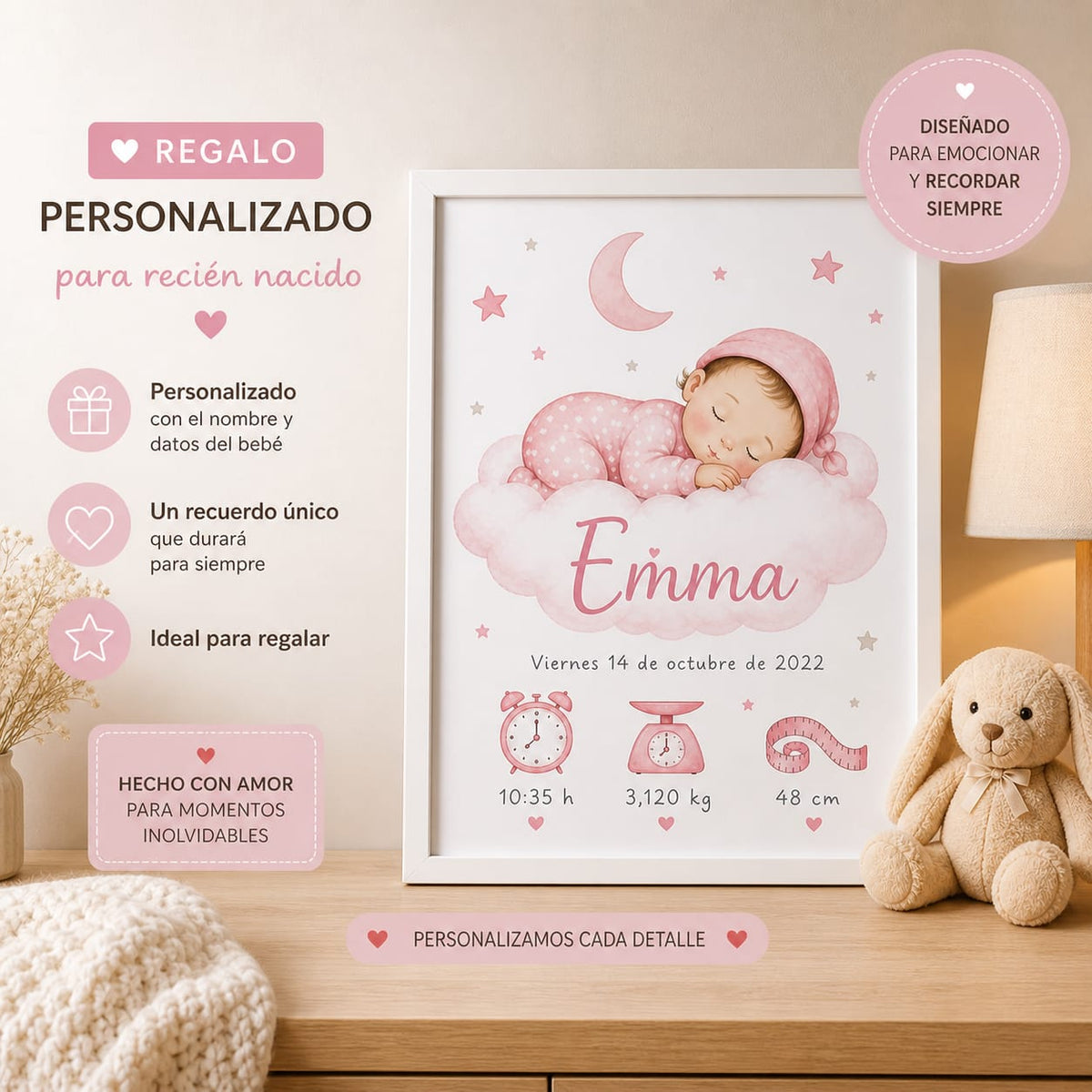 Cuadro Natalicio Personalizado para Bebé – Un Recuerdo Único para Toda la Vida