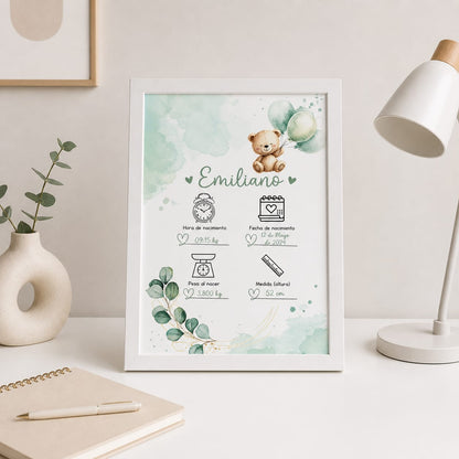 Lamina de nacimiento Personalizado para Bebé – Un Recuerdo Único para Toda la Vida