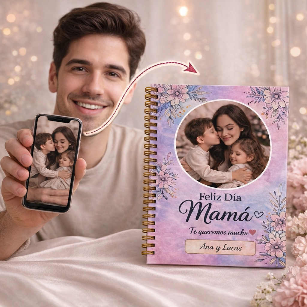 Cuaderno A5 Tapa Dura Personalizado con Foto y Nombre – Día de la Madre