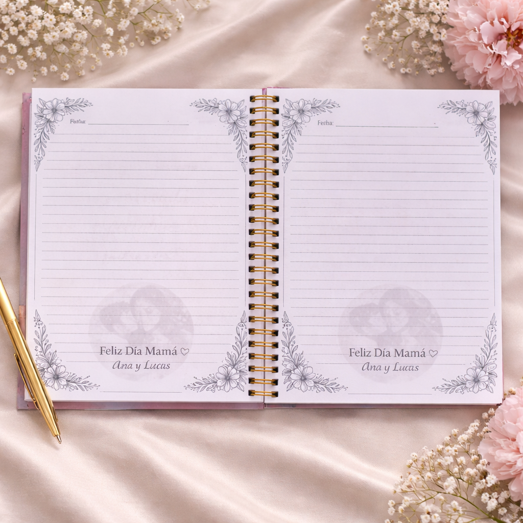 Cuaderno A5 Tapa Dura Personalizado con Foto y Nombre – Día de la Madre