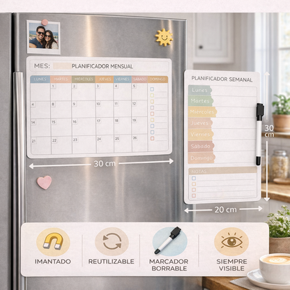 Planificador Magnético Mensual y Semanal Reutilizable con Rotulador ⭐⭐⭐⭐⭐